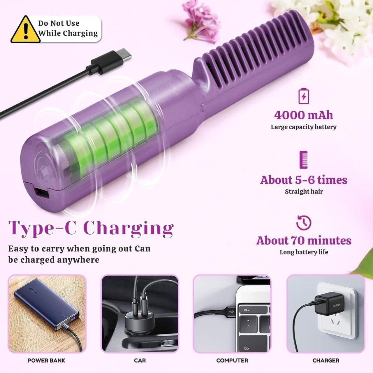 Rechargeable Mini Hair Straightener Brush