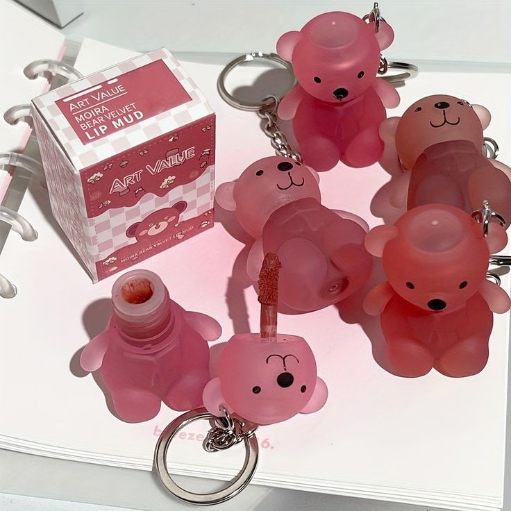2-in-1 Teddy Bear Keychain Lipstick – Matte Velvet Shades (Pack of 2)