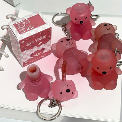 2-in-1 Teddy Bear Keychain Lipstick – Matte Velvet Shades (Pack of 2)