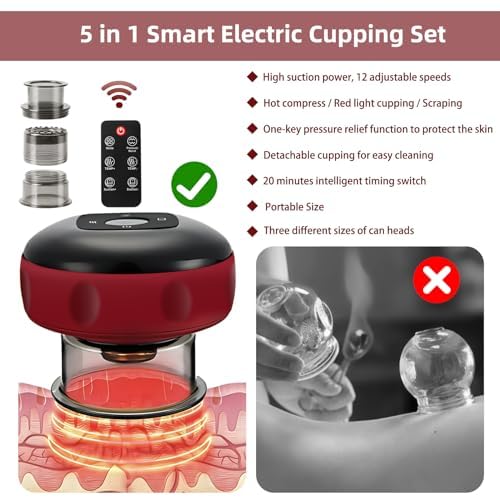 Smart Electric Cupping Massager – 5-in-1 Pain Relief & Detox (Red)