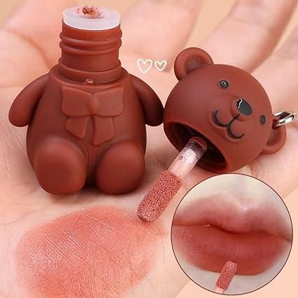 2-in-1 Teddy Bear Keychain Lipstick – Matte Velvet Shades (Pack of 2)