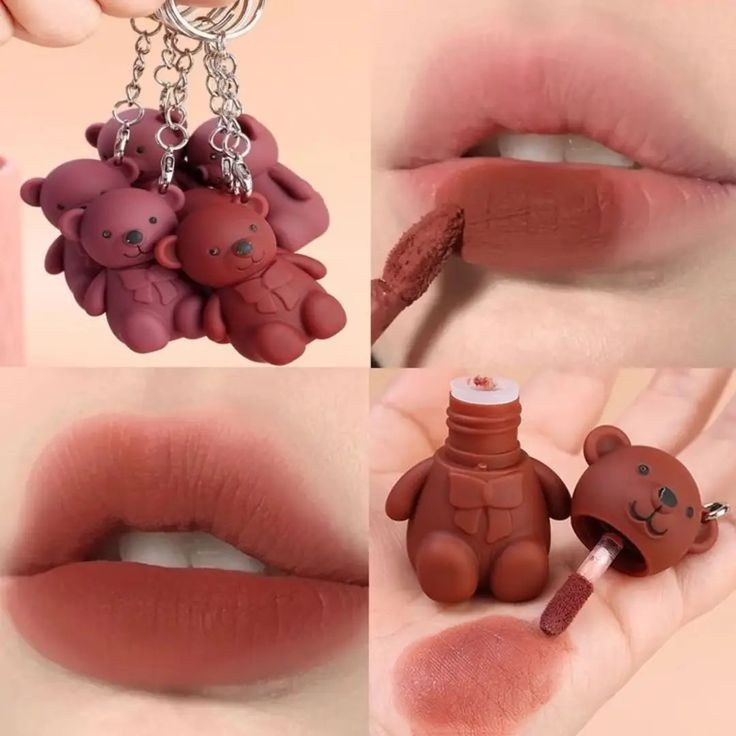 2-in-1 Teddy Bear Keychain Lipstick – Matte Velvet Shades (Pack of 2)