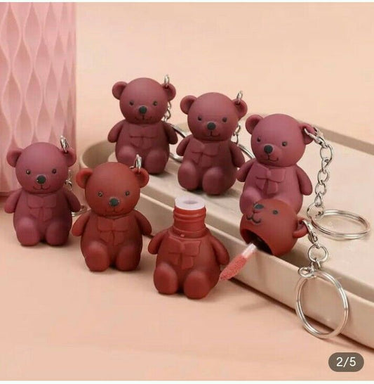 2-in-1 Teddy Bear Keychain Lipstick – Matte Velvet Shades (Pack of 2)