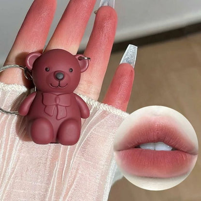 2-in-1 Teddy Bear Keychain Lipstick – Matte Velvet Shades (Pack of 2)